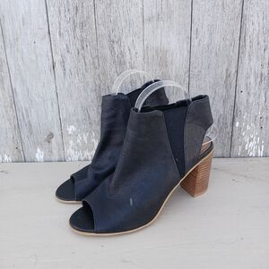 Steve Madden Womens 7.5M Nobel Block Heels Black Leather Open Toe Ankle Boot